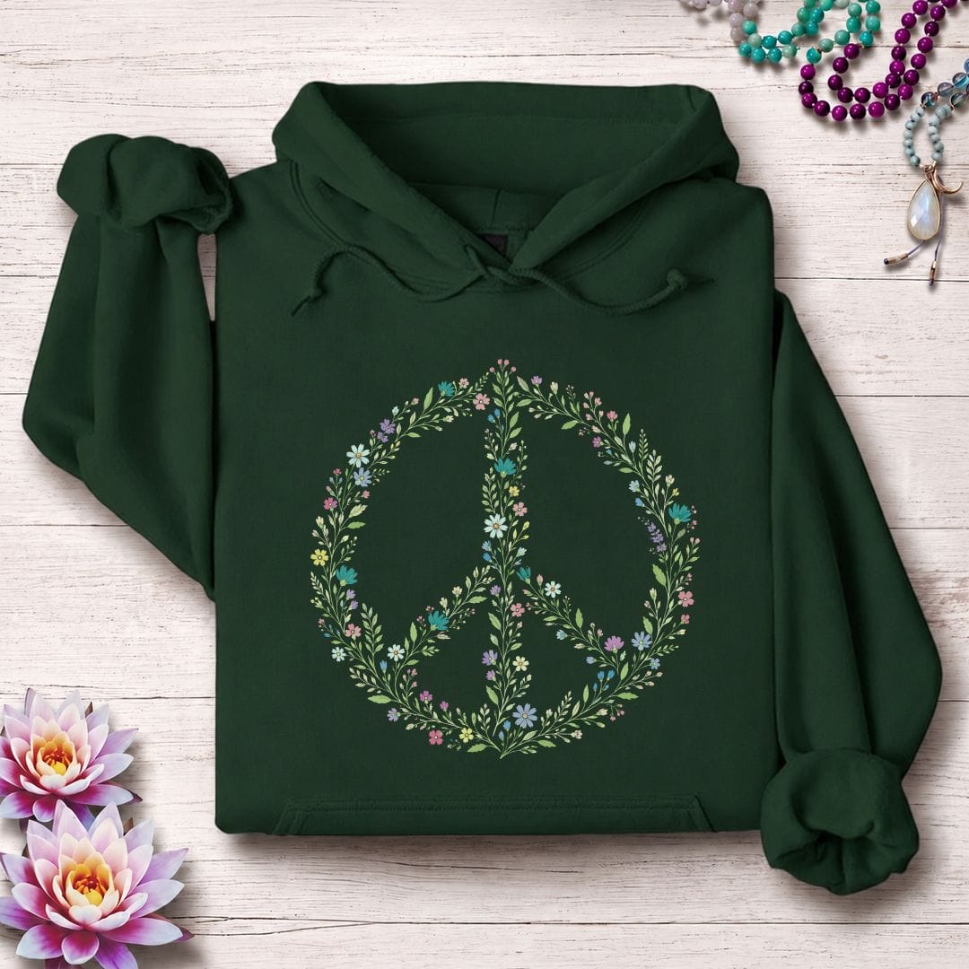 Printify Hoodie Wildflower Peace Hoodie Forest Green / S