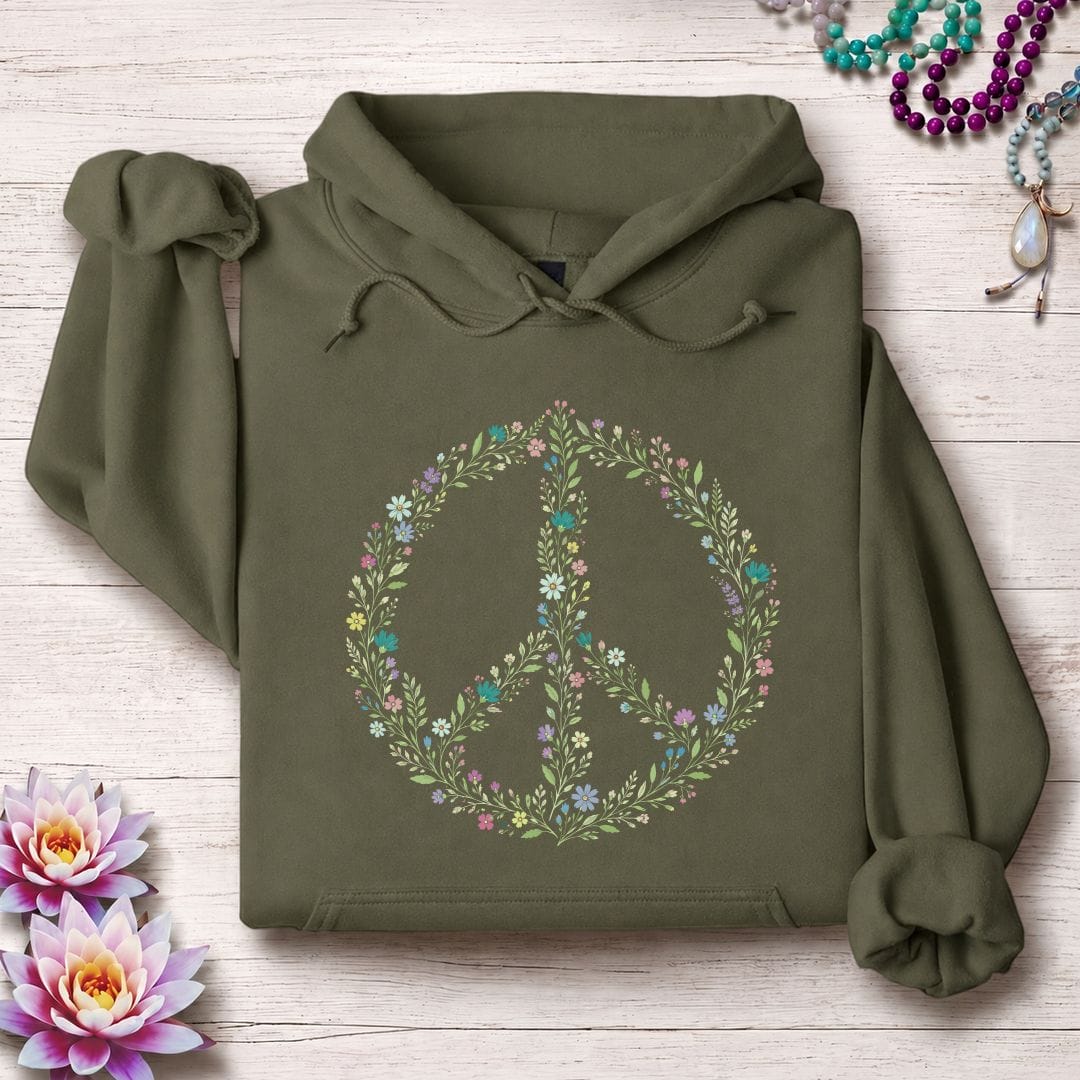 Printify Hoodie Wildflower Peace Hoodie Military Green / S