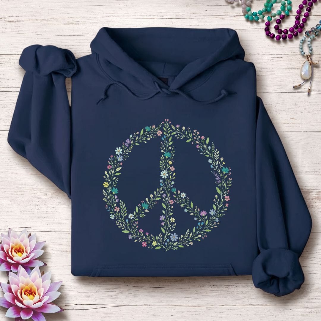 Printify Hoodie Wildflower Peace Hoodie Navy / S
