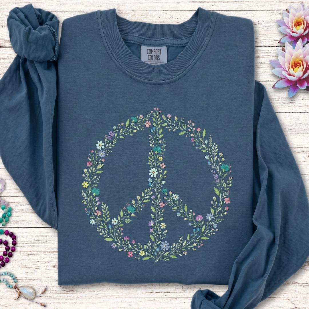 Printify Long-sleeve Wildflower Peace Long Sleeve Tee Midnight / S