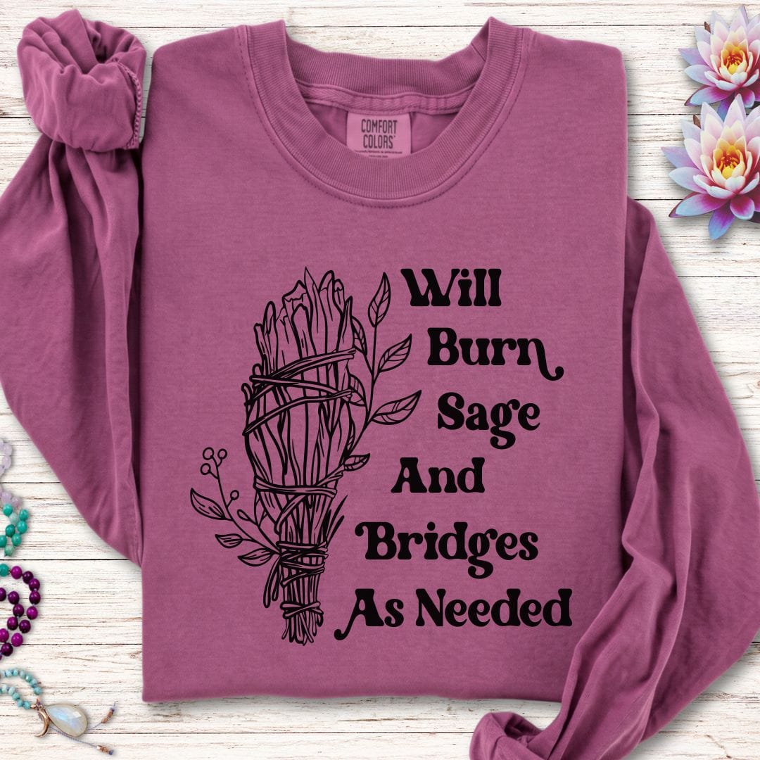 Printify Long-sleeve Will Burn Sage Long Sleeve Tee Berry / S