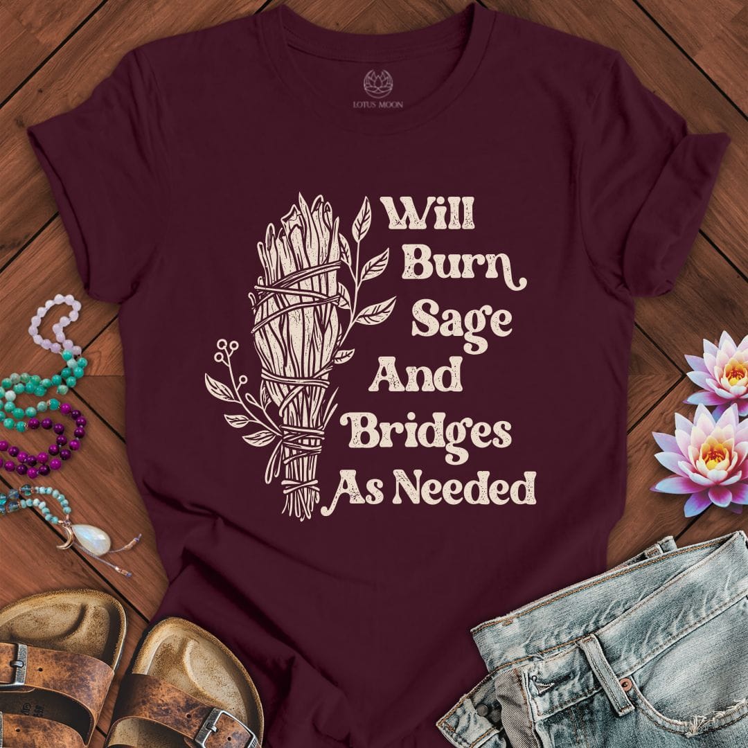 Will Burn Sage White Tee Maroon