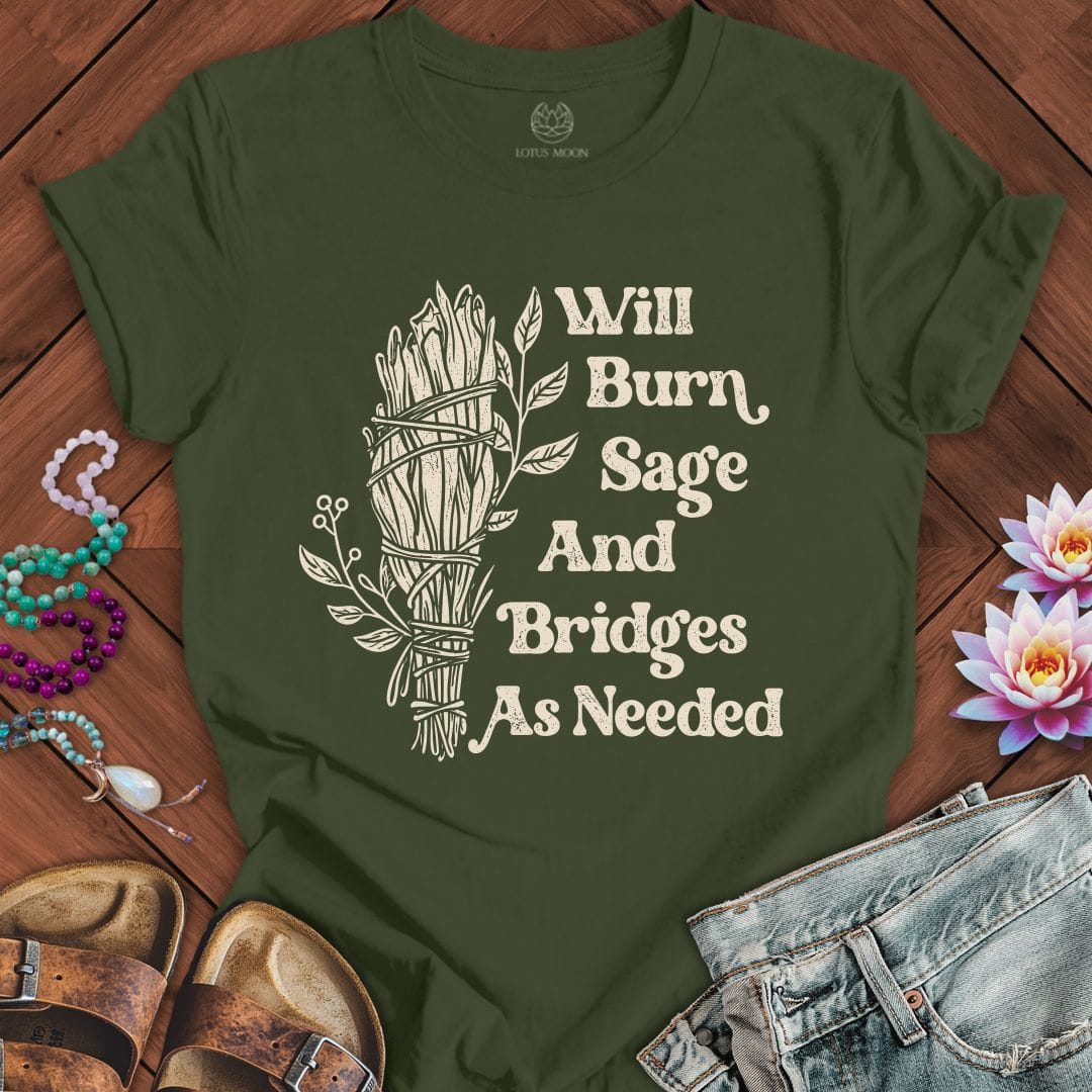 Will Burn Sage White Tee Military Green