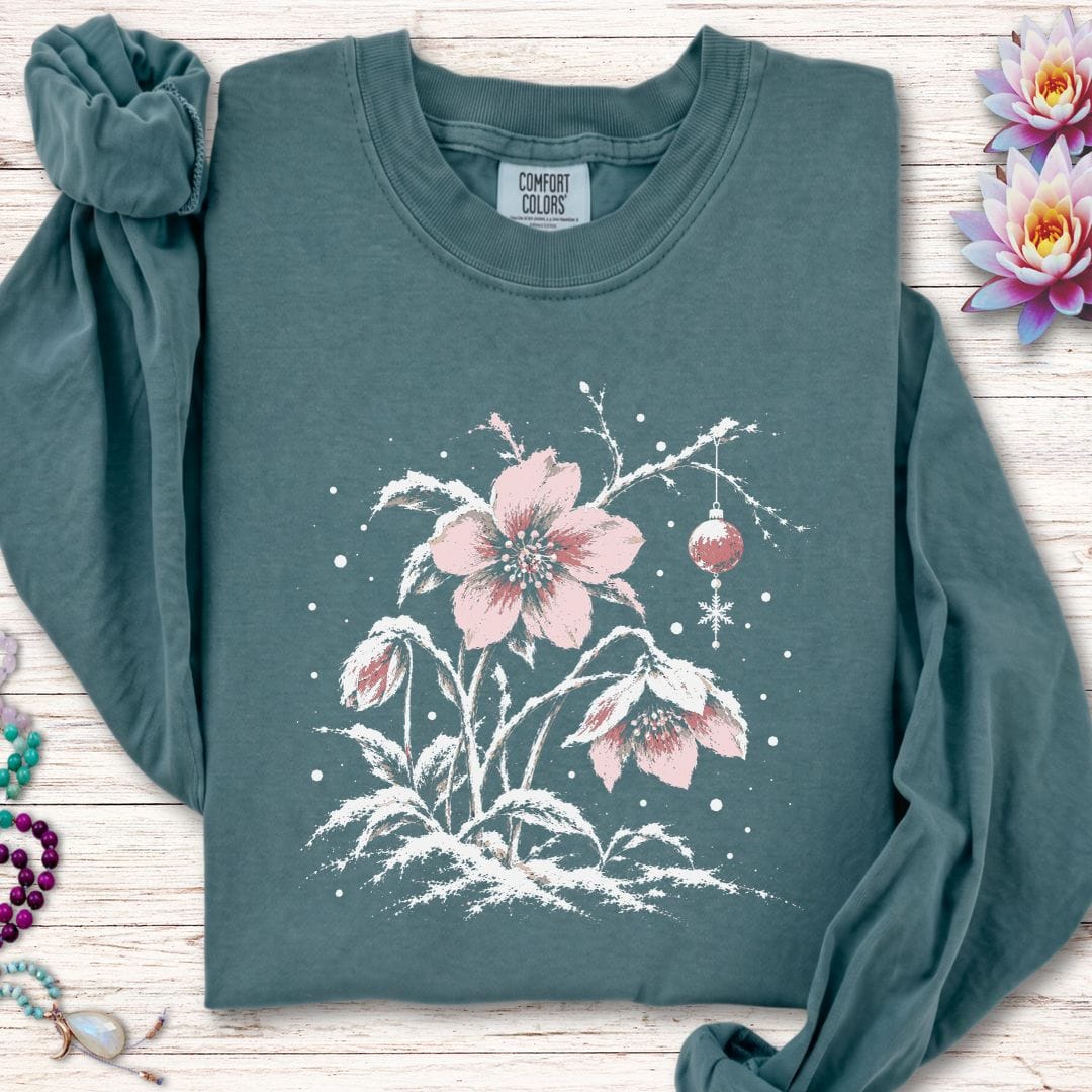 Winter Hellebore Long Sleeve Tee Blue Spruce