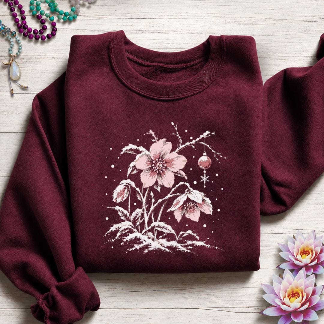 Winter Hellebore Sweatshirt Maroon