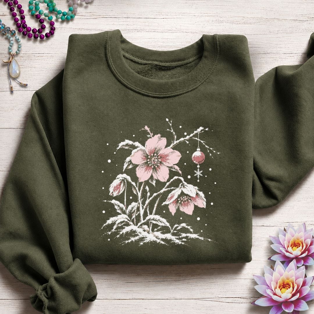 Winter Hellebore Sweatshirt Military Green