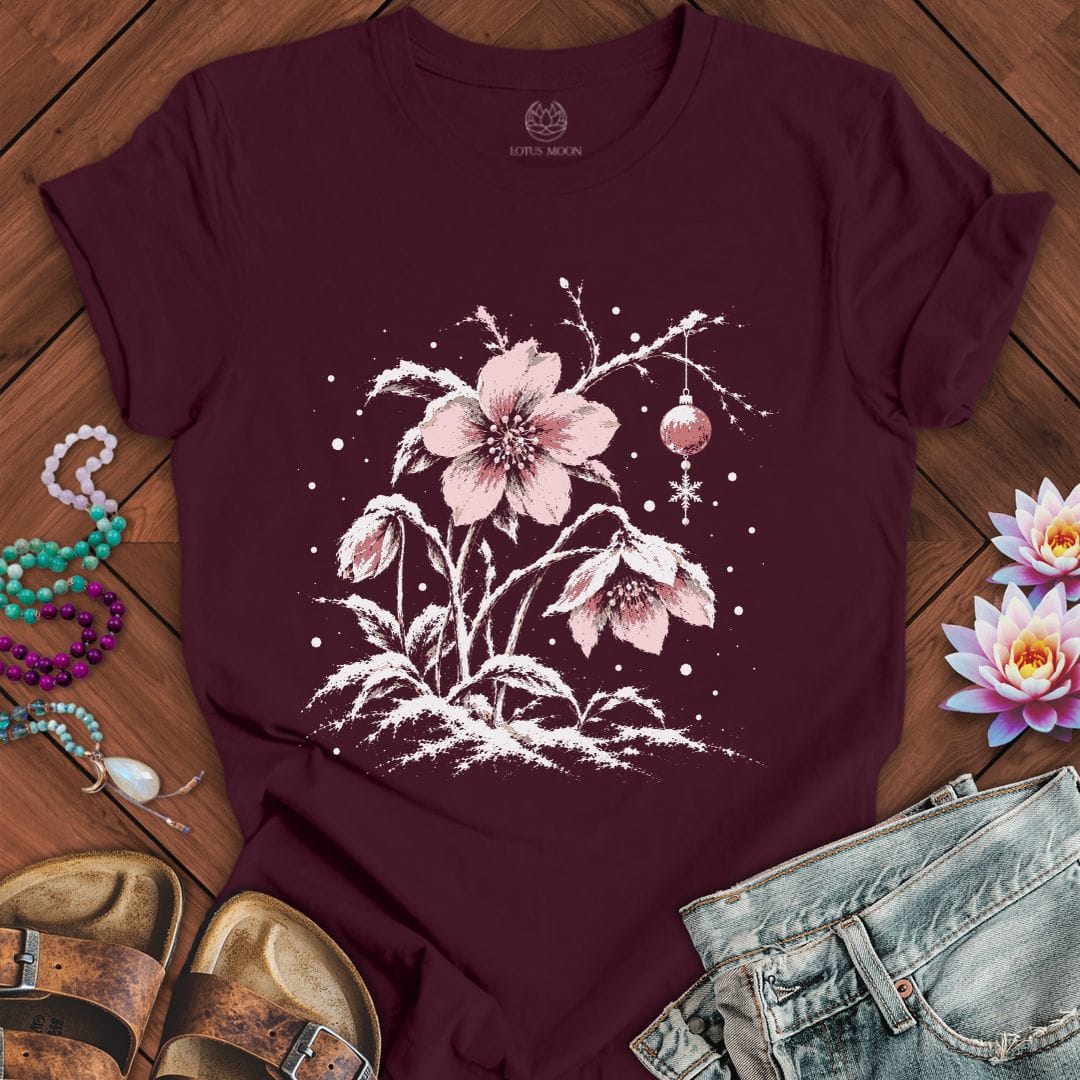 Winter Hellebore Tee Maroon
