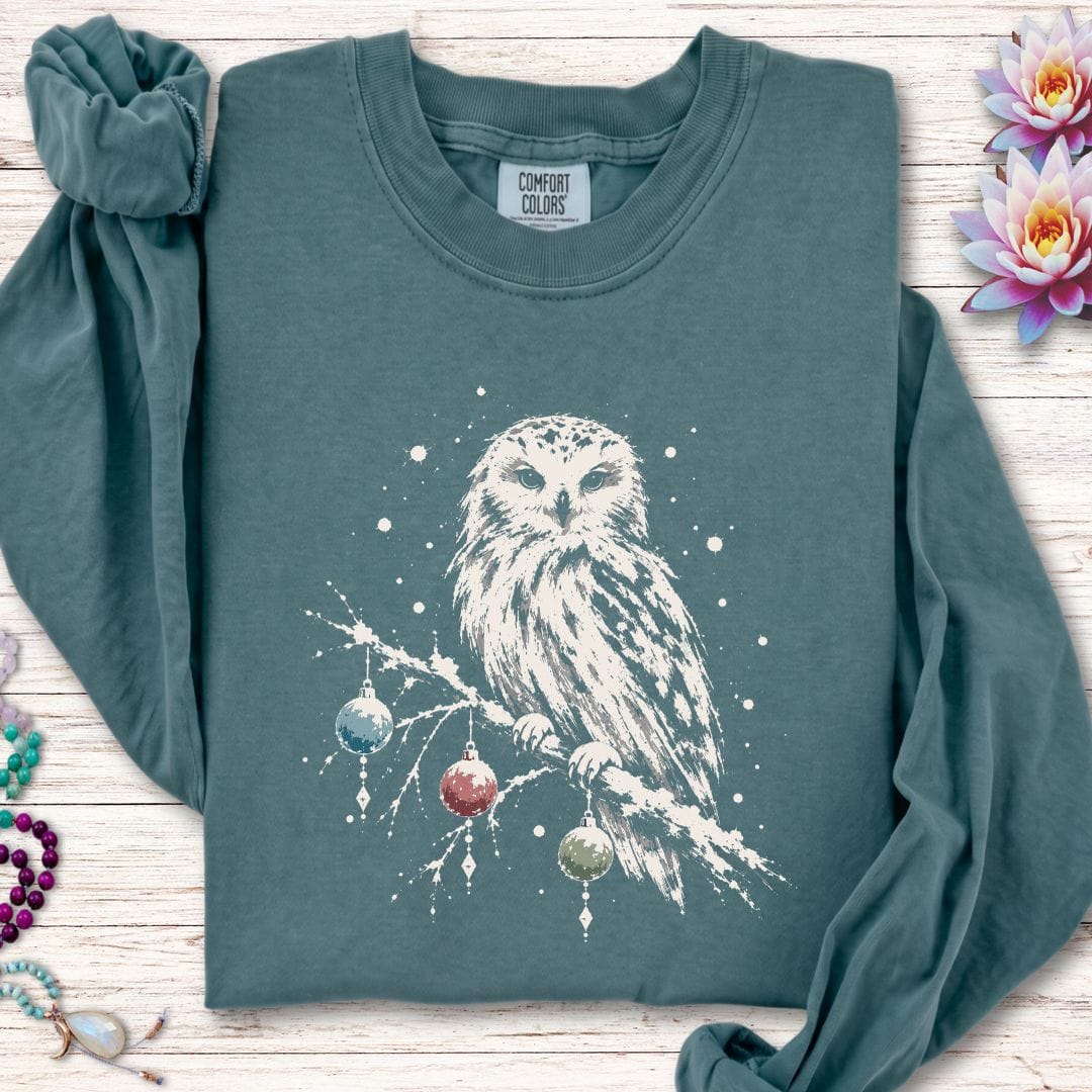 Winterland Owl Long Sleeve Tee Blue Spruce