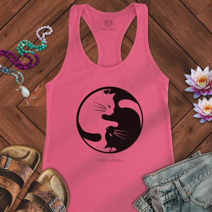 Yin Yang Cats Tank Solid Hot Pink