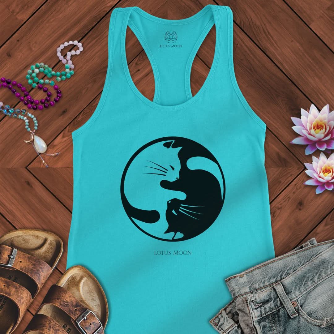 Yin Yang Cats Tank Solid Tahiti Blue