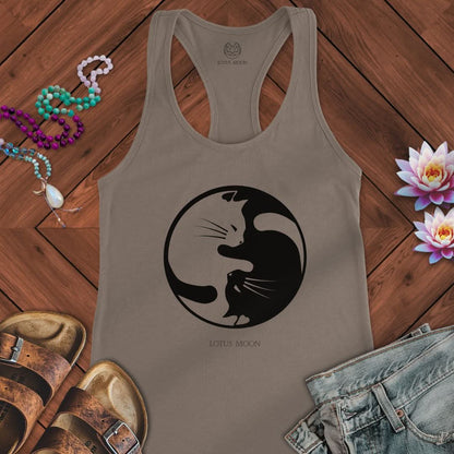 Yin Yang Cats Tank Solid Warm Gray