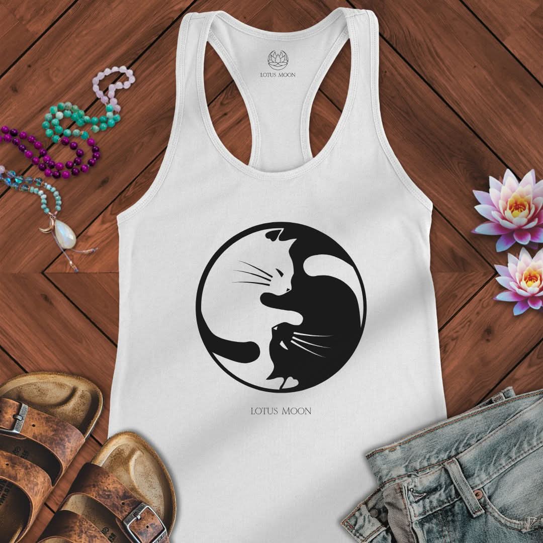 Yin Yang Cats Tank Solid White