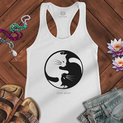 Yin Yang Cats Tank Solid White