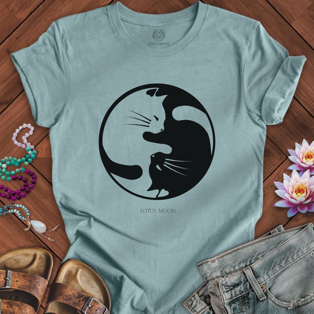 Yin Yang Cats Tee Heather Blue Lagoon