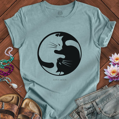 Yin Yang Cats Tee Heather Blue Lagoon