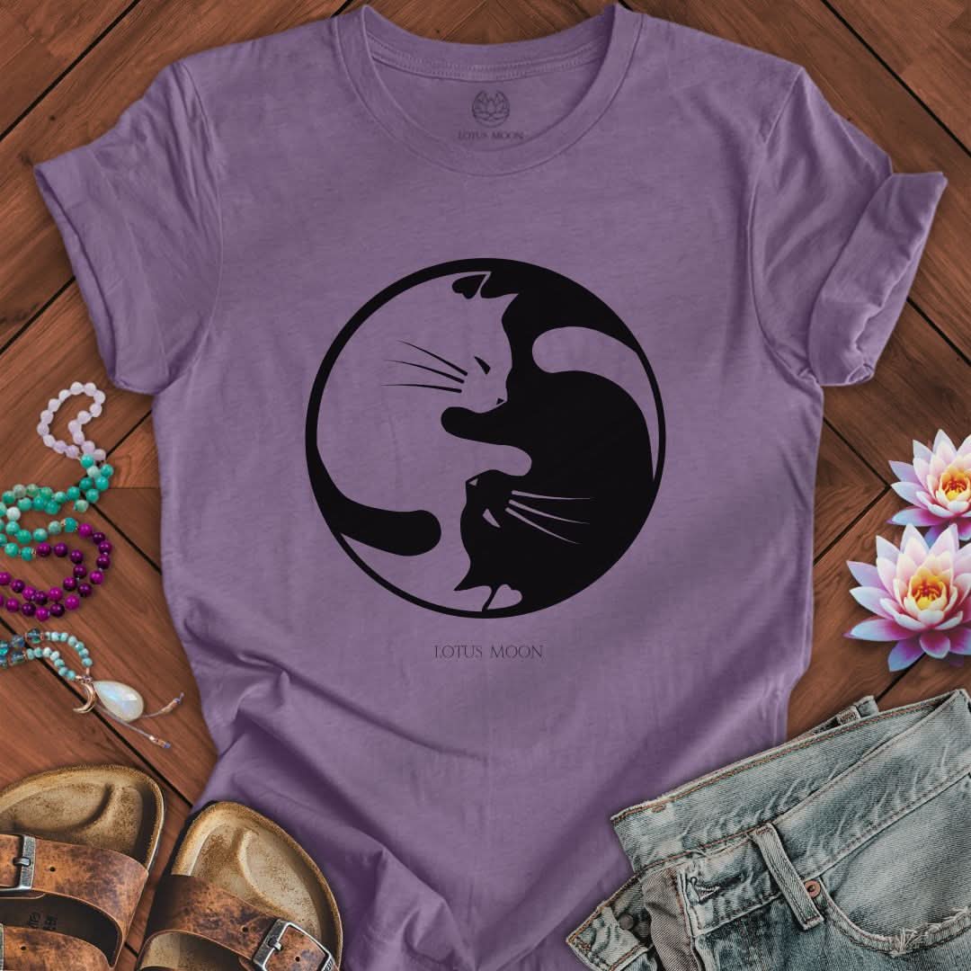 Yin Yang Cats Tee Heather Purple