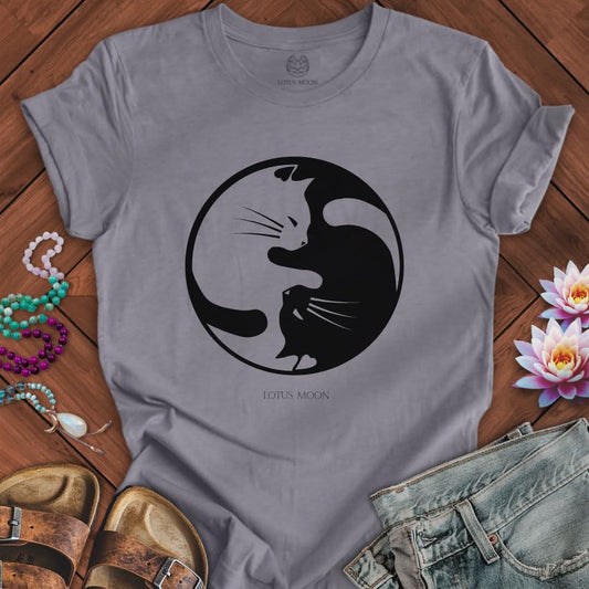 Yin Yang Cats Tee Heather Storm