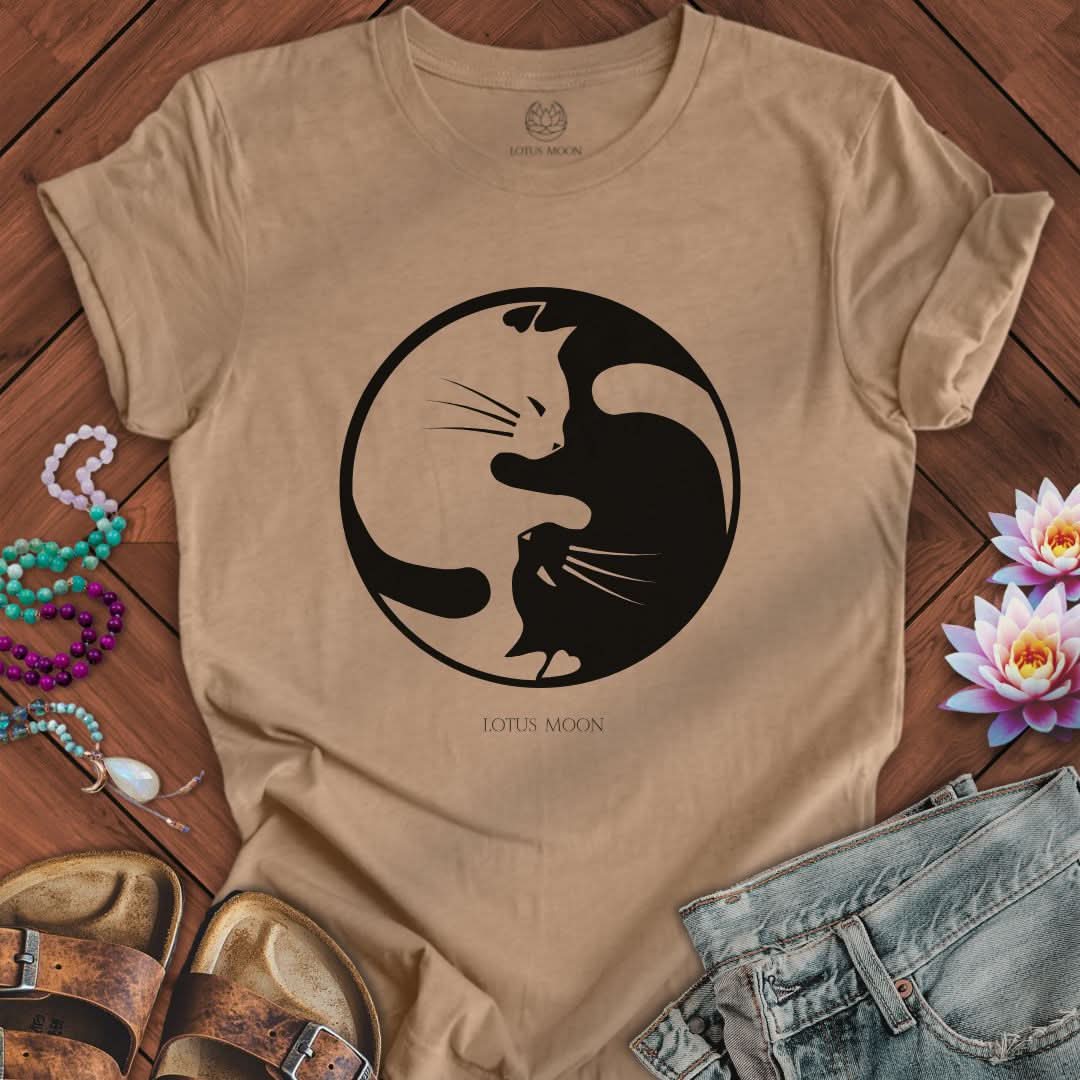 Yin Yang Cats Tee Heather Tan