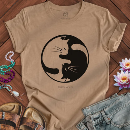 Yin Yang Cats Tee Heather Tan