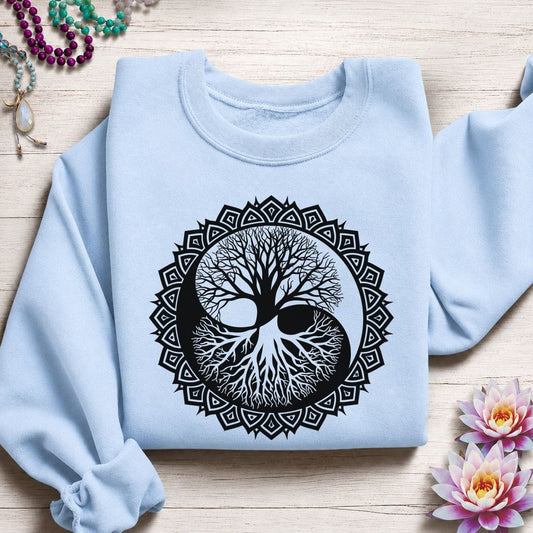 Yin Yang Tree of Life Sweatshirt Light Blue