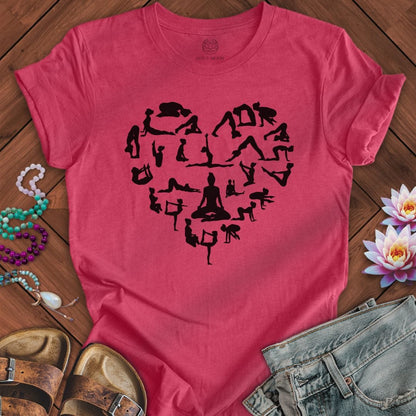 Yoga Pose Heart Tee Heather Raspberry