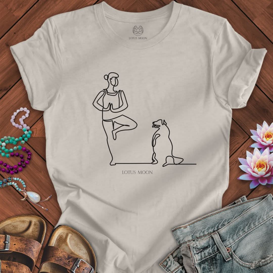 Yoga With Dog Line Art Tee Heather Dust
