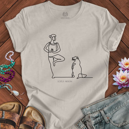 Yoga With Dog Line Art Tee Heather Dust