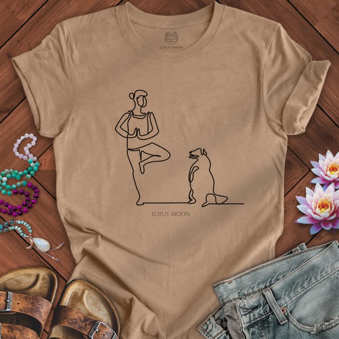 Yoga With Dog Line Art Tee Heather Tan