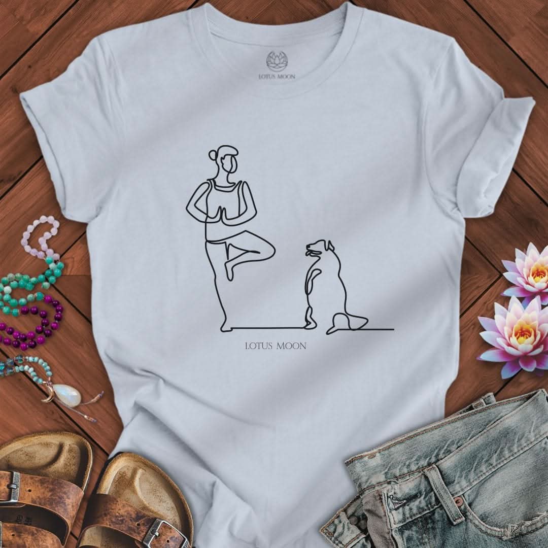 Yoga With Dog Line Art Tee Light Blue