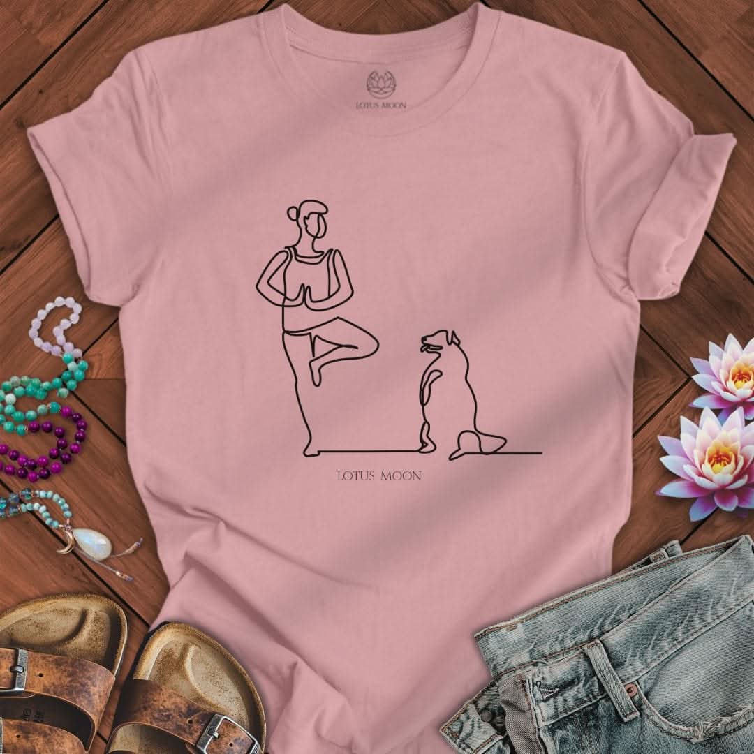 Yoga With Dog Line Art Tee Orchid