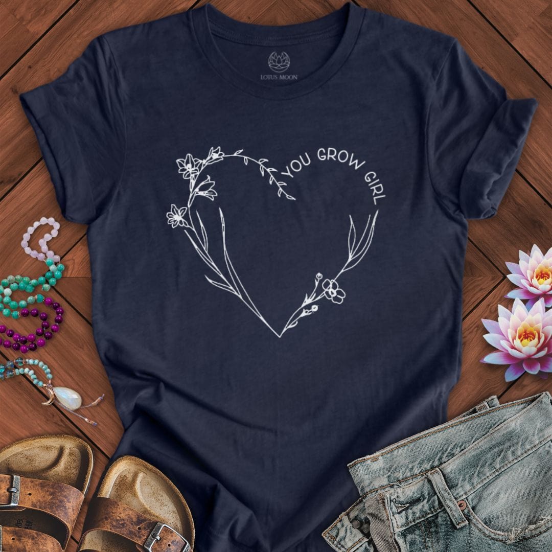 You Grow Girl Tee Heather Midnight Navy