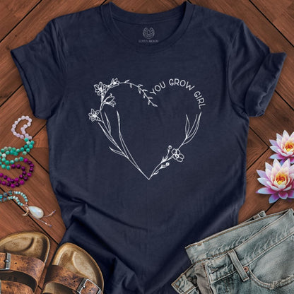You Grow Girl Tee Heather Midnight Navy