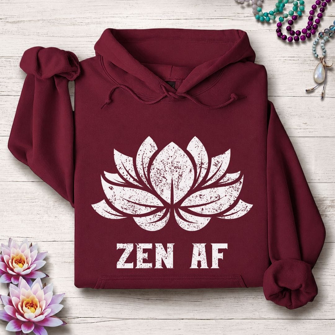 Printify Hoodie Zen AF Lotus Hoodie Maroon / S
