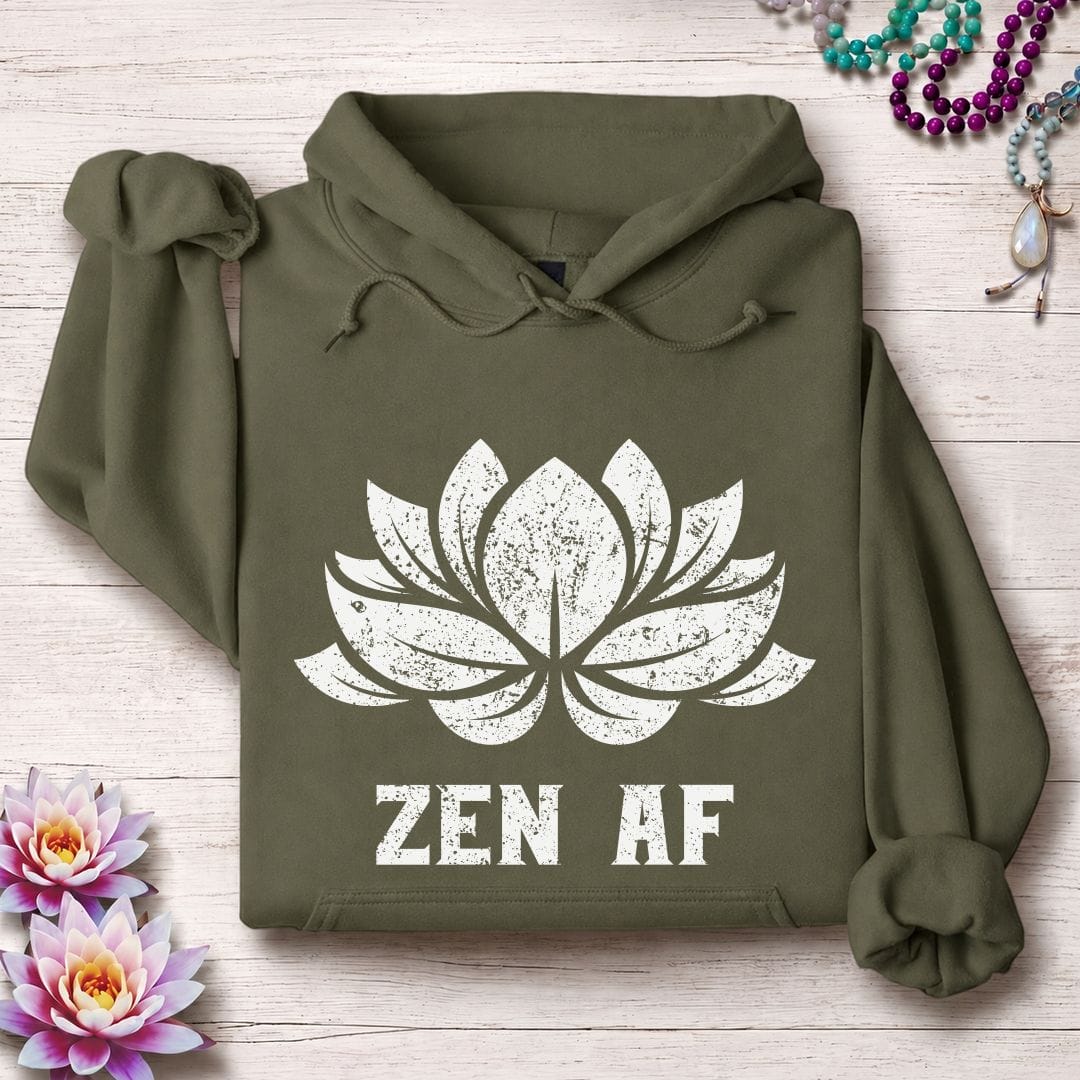 Printify Hoodie Zen AF Lotus Hoodie Military Green / S