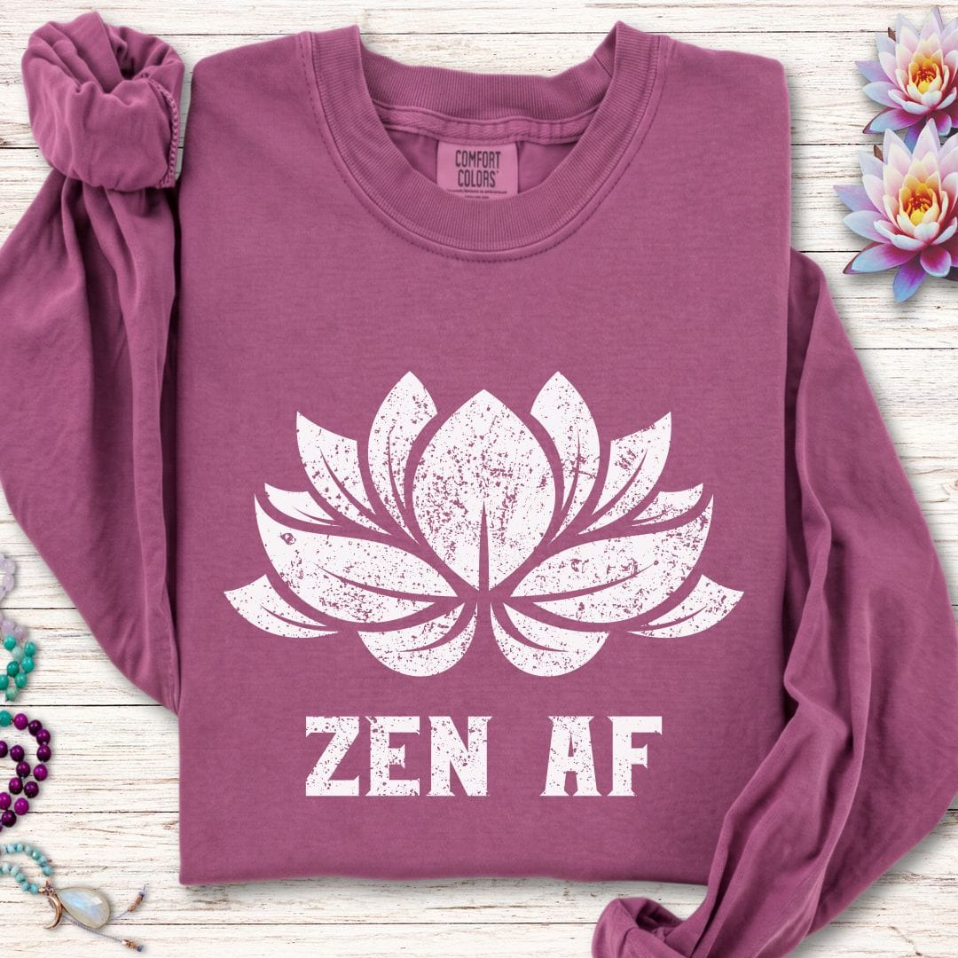 Printify Long-sleeve Zen AF Lotus Long Sleeve Tee Berry / S