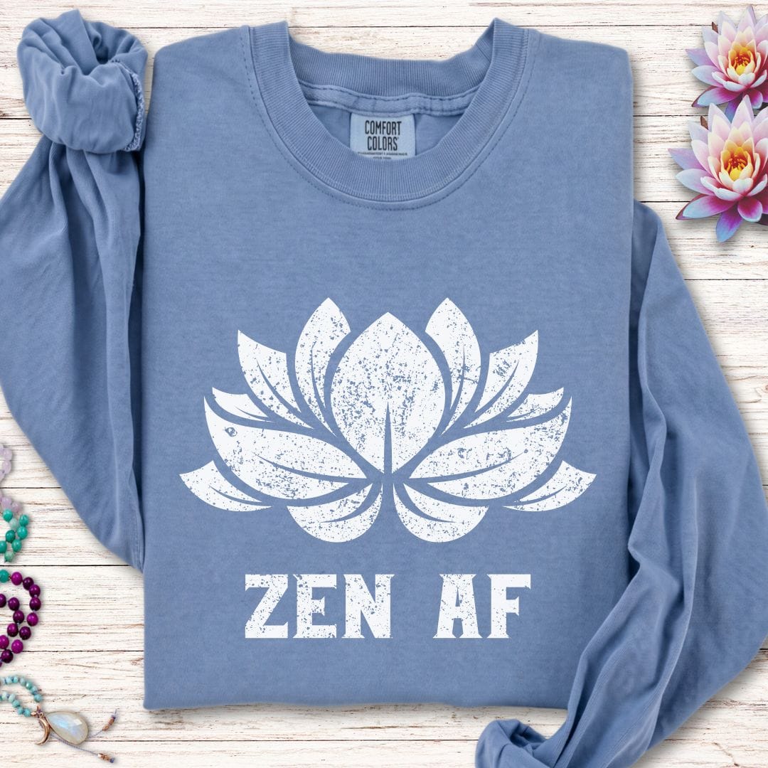 Printify Long-sleeve Zen AF Lotus Long Sleeve Tee Blue Jean / S