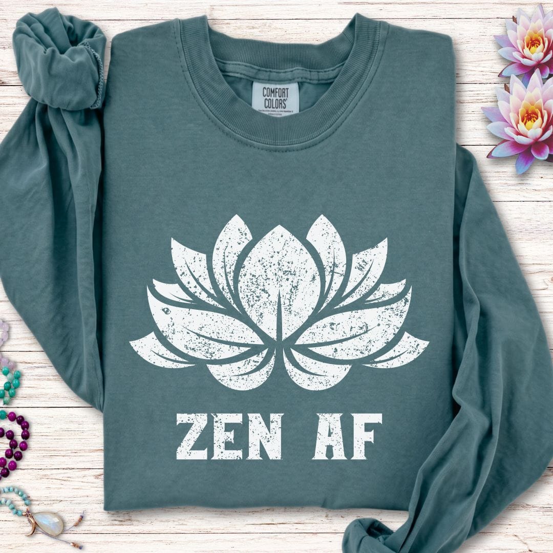 Printify Long-sleeve Zen AF Lotus Long Sleeve Tee Blue Spruce / S