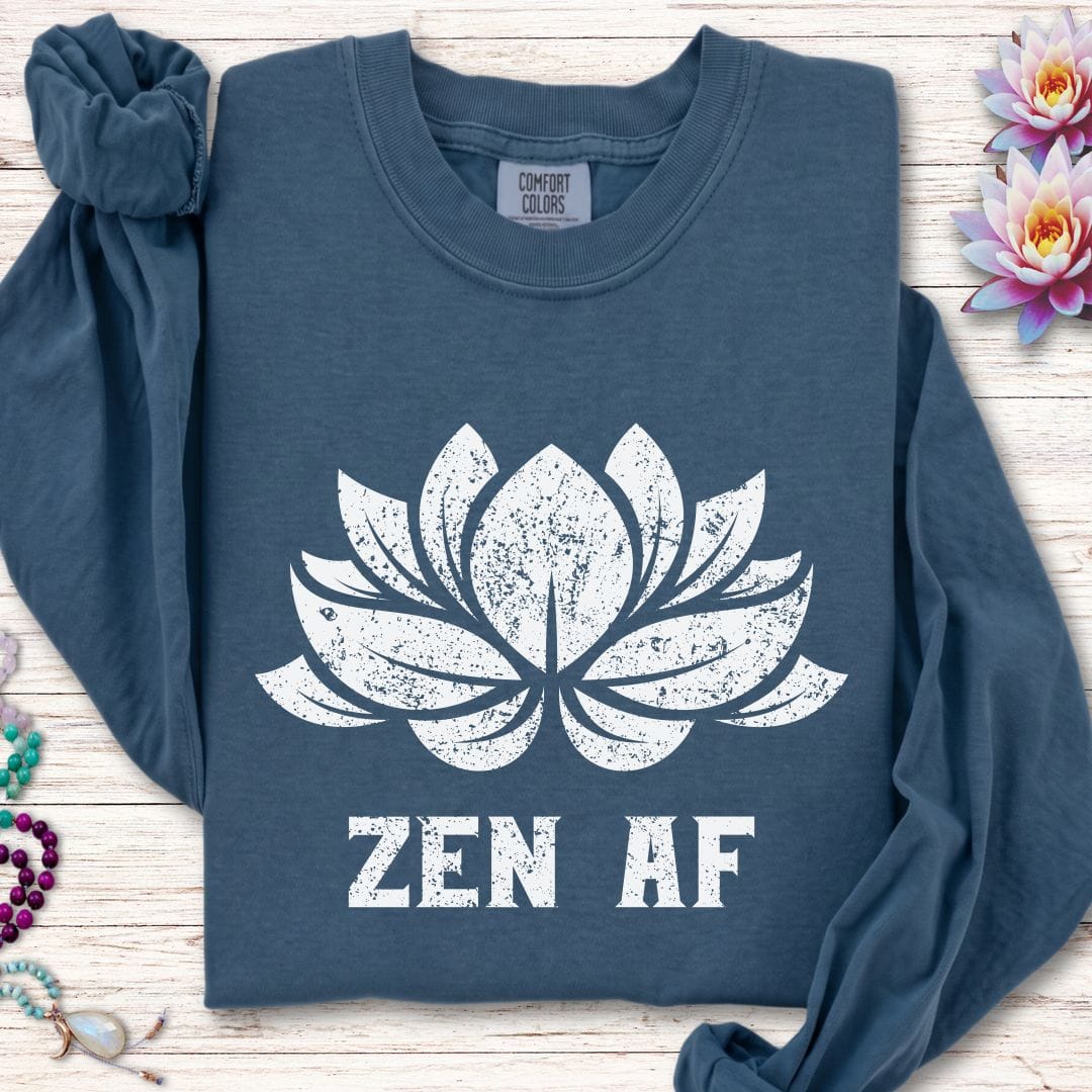 Printify Long-sleeve Zen AF Lotus Long Sleeve Tee Midnight / S