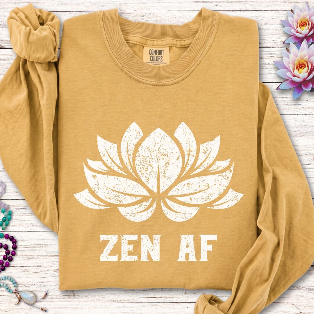 Printify Long-sleeve Zen AF Lotus Long Sleeve Tee Mustard / S