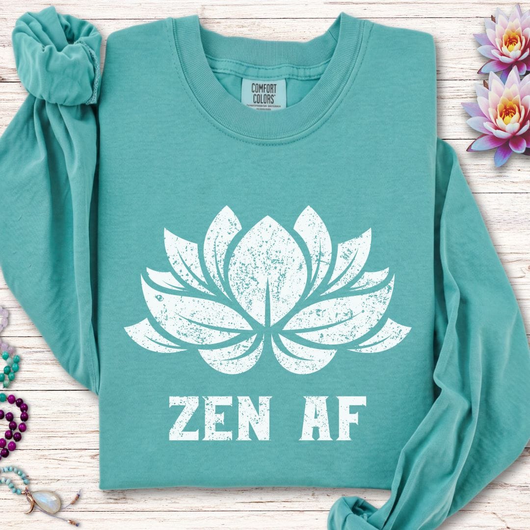 Printify Long-sleeve Zen AF Lotus Long Sleeve Tee Seafoam / S