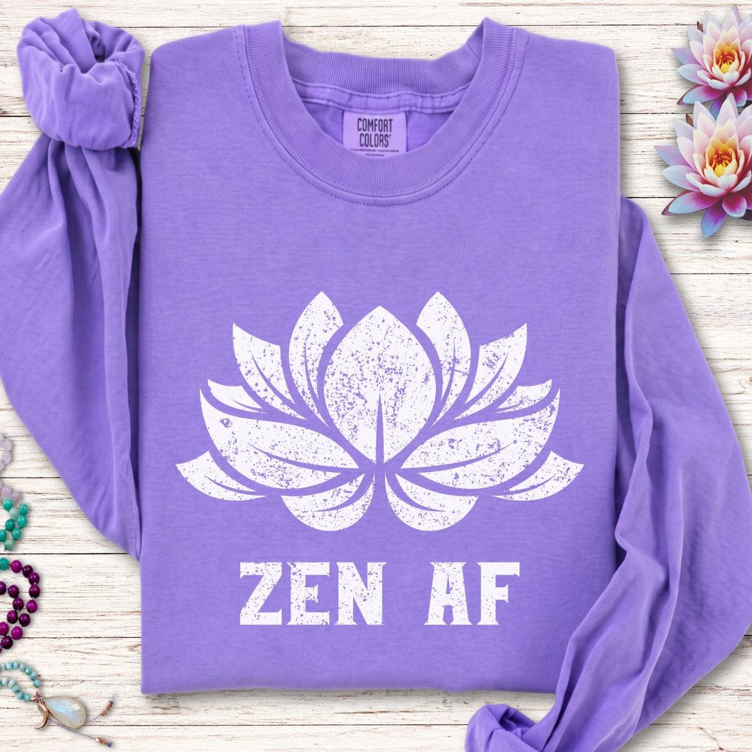 Printify Long-sleeve Zen AF Lotus Long Sleeve Tee Violet / S