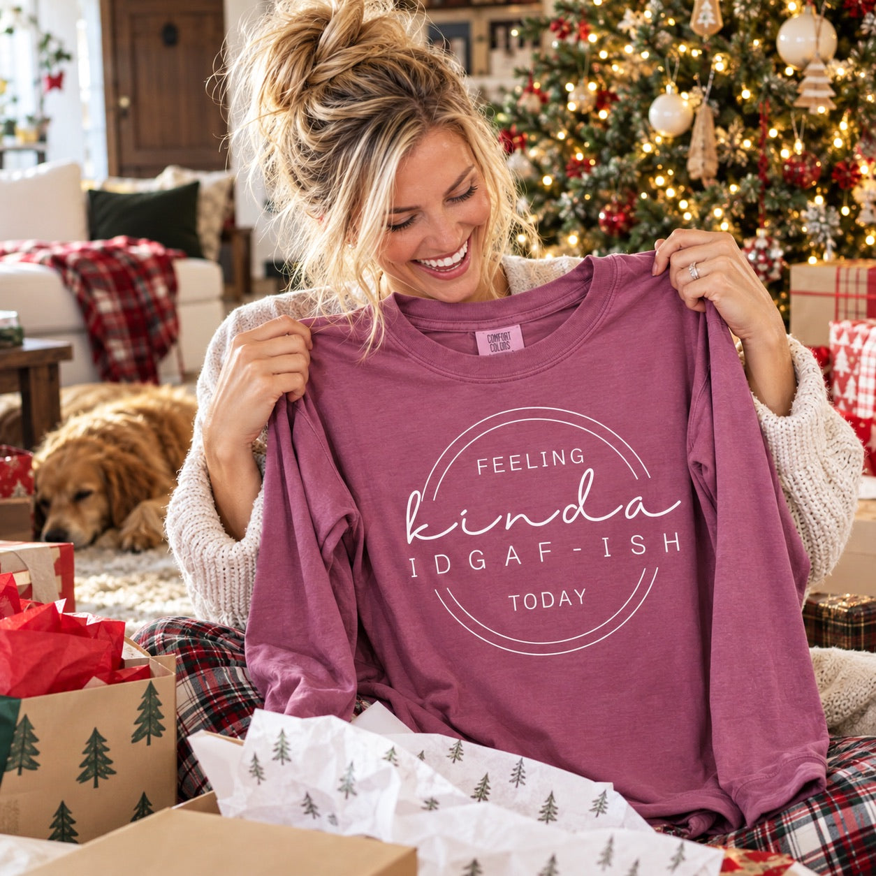 Unwrapping a Lotus Moon long sleeve tee on Christmas morning