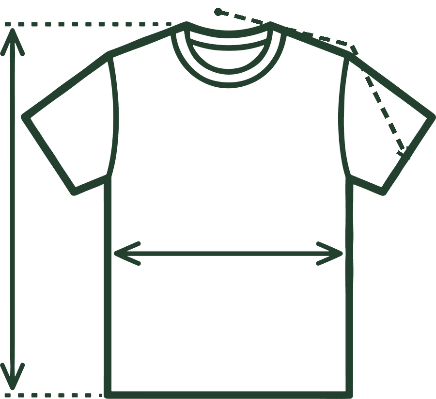 Tee laid flat with width, length and sleeve length from the center back marked